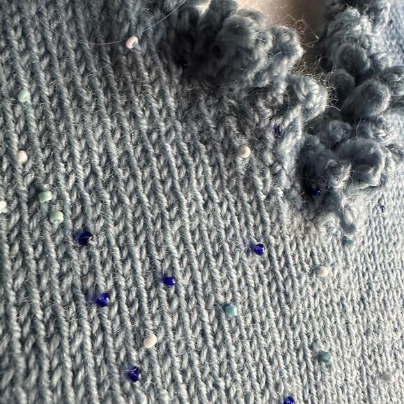 1960s VINTAGE | Unique Blue Beaded V Neck Sweater Dress | Approx size Small Med - Picture 7 of 10